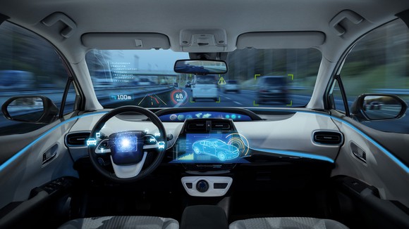 The interior of a smart car.
