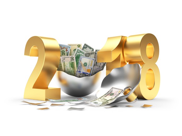 2018 with a silver ornament opened with cash in it in the place of the 0
