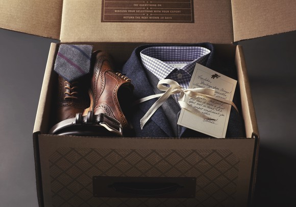 A box of fashion items from Nordstrom's Trunk Club personal stylist service
