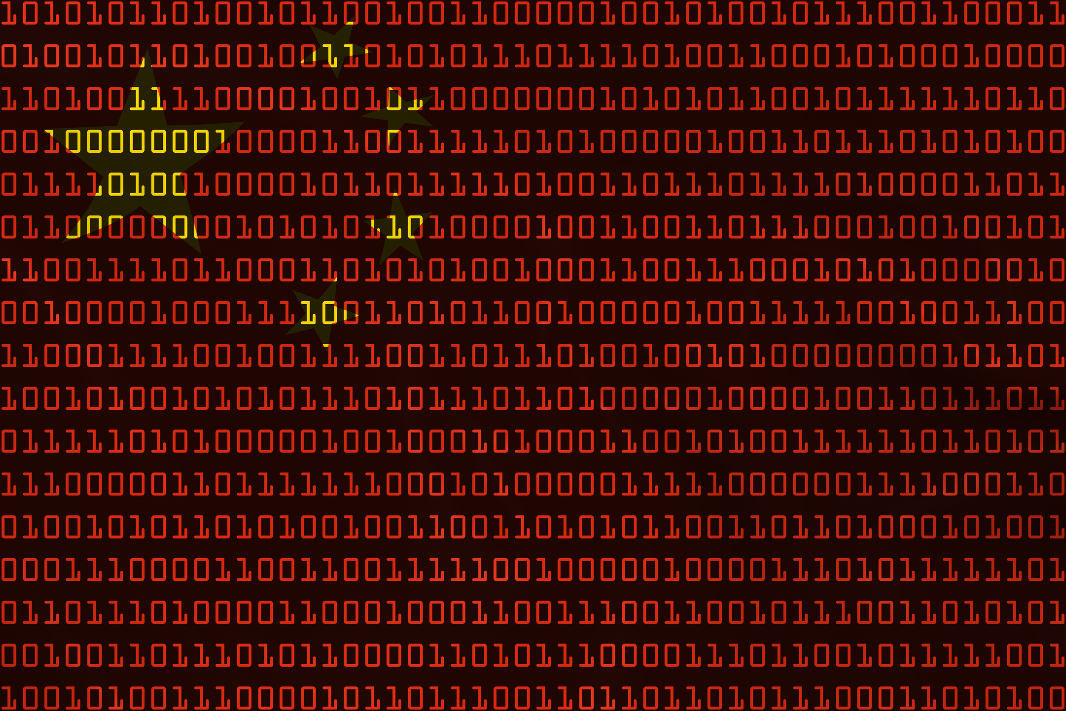 Chinese flag made up of ones and zeroes