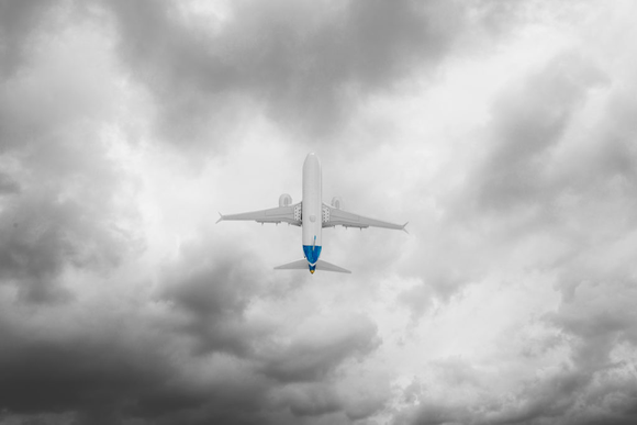 A Boeing 737 MAX plane in flight using a LEAP engine