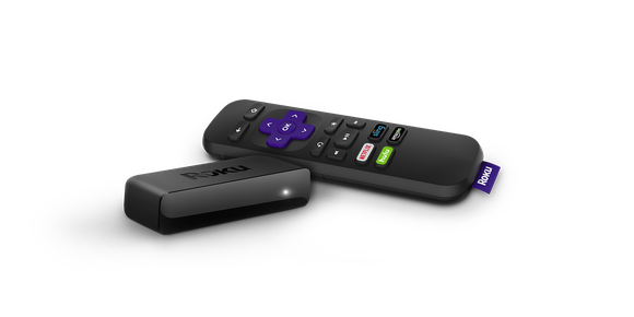 A Roku streaming player and remote.