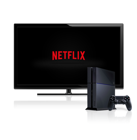 A TV screen with the Netflix logo on it