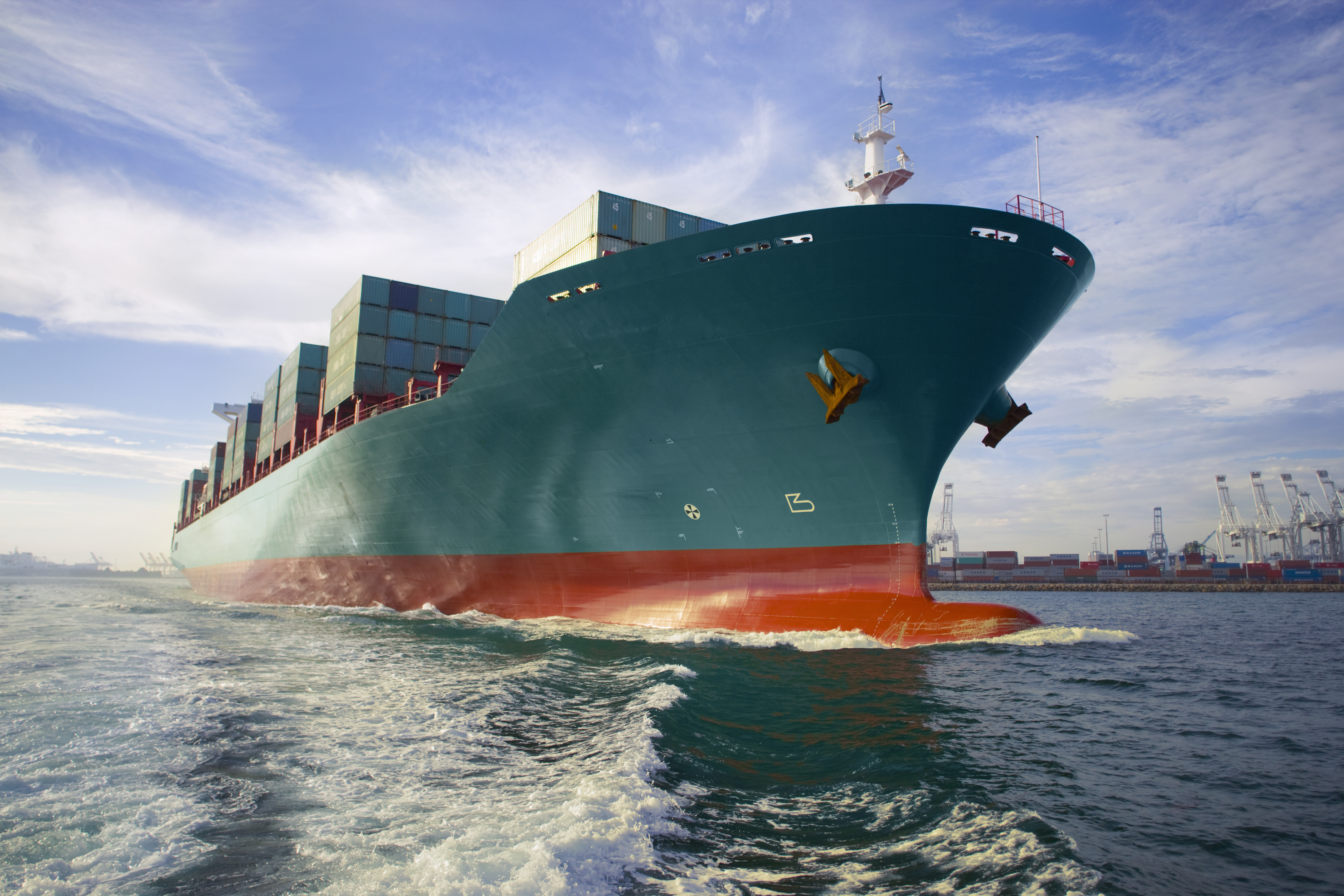 A container ship in a port.