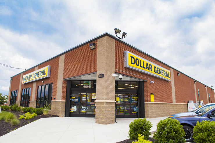 Brick exterior of Dollar General store.