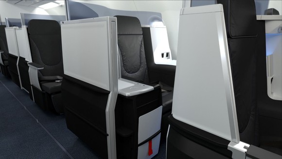 Lie-flat seats in the premium cabin of a Mint-equipped JetBlue plane