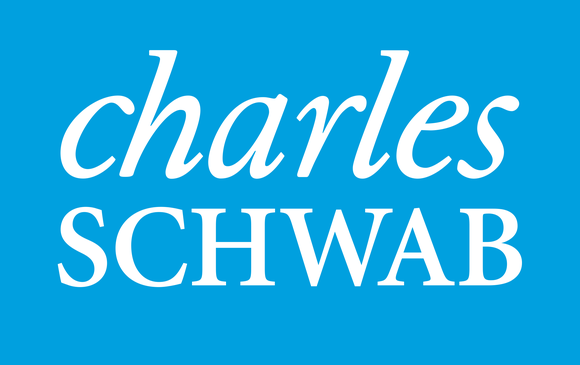 Charles Schwab logo in white lettering on blue background.