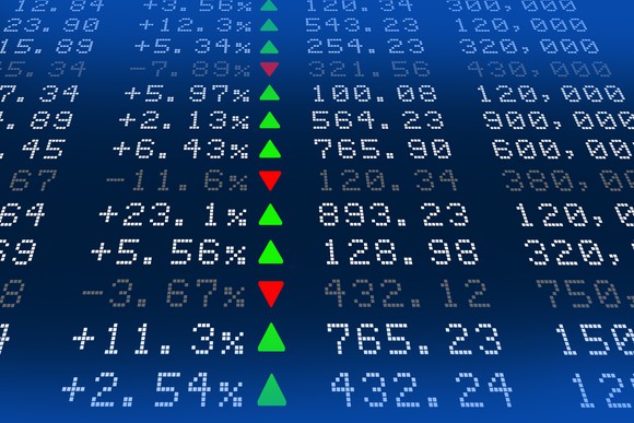 Stock chart on dark blue background.
