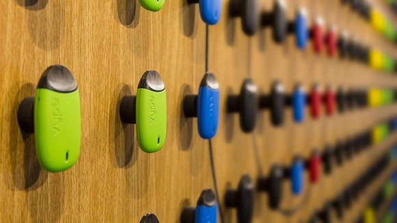 Wall display of British American Tobacco's Vype reduced-risk electronic cigarette