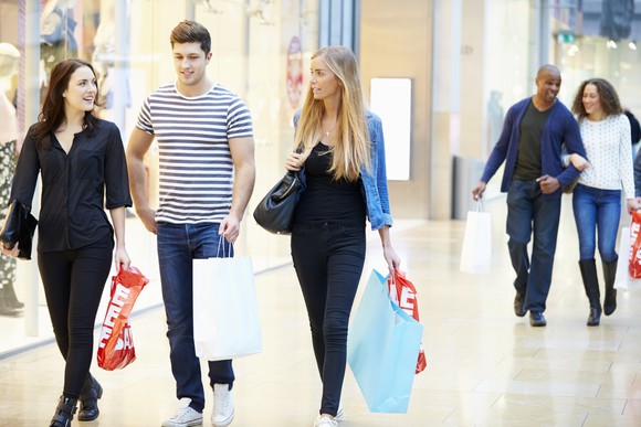 People walking through a mall