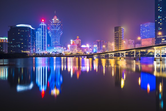 Macau's skyline at night.