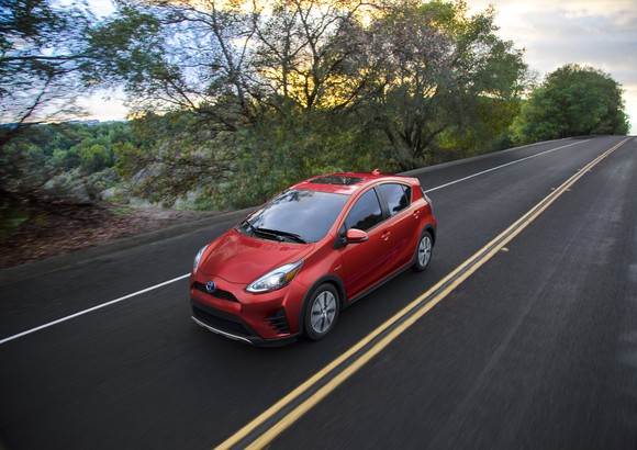 Toyota Prius on the road.