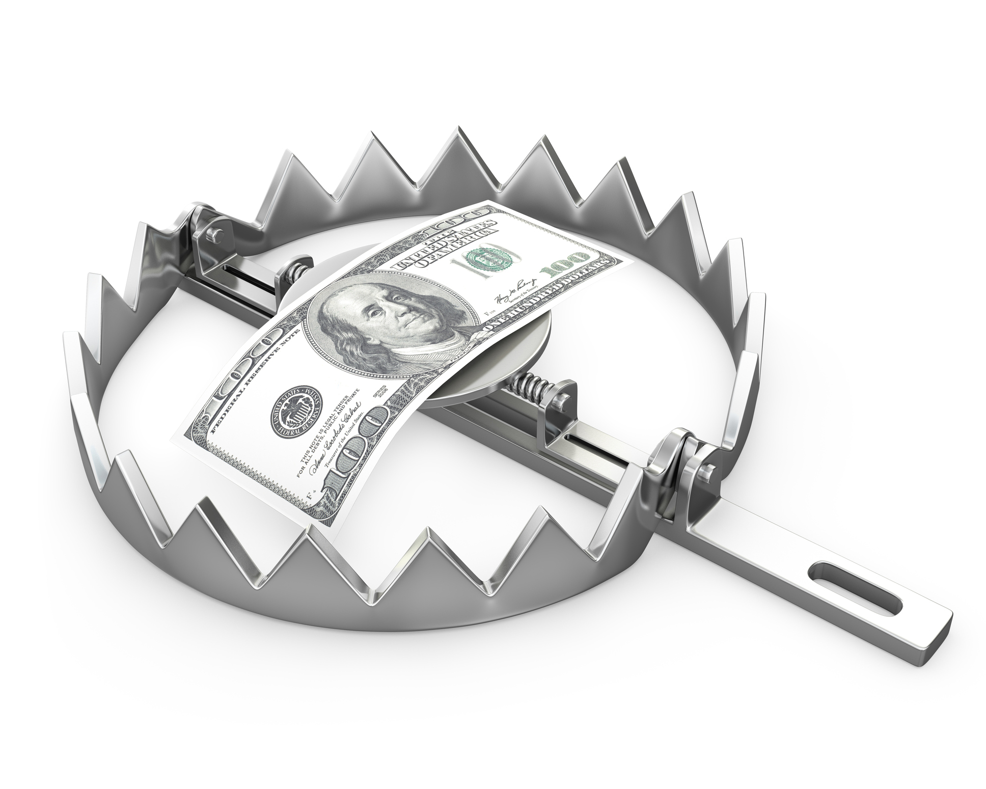 A hundred-dollar bill used as bait in a bear trap.