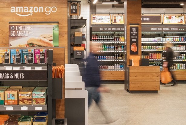 Some products displayed inside the Amazon Go store.