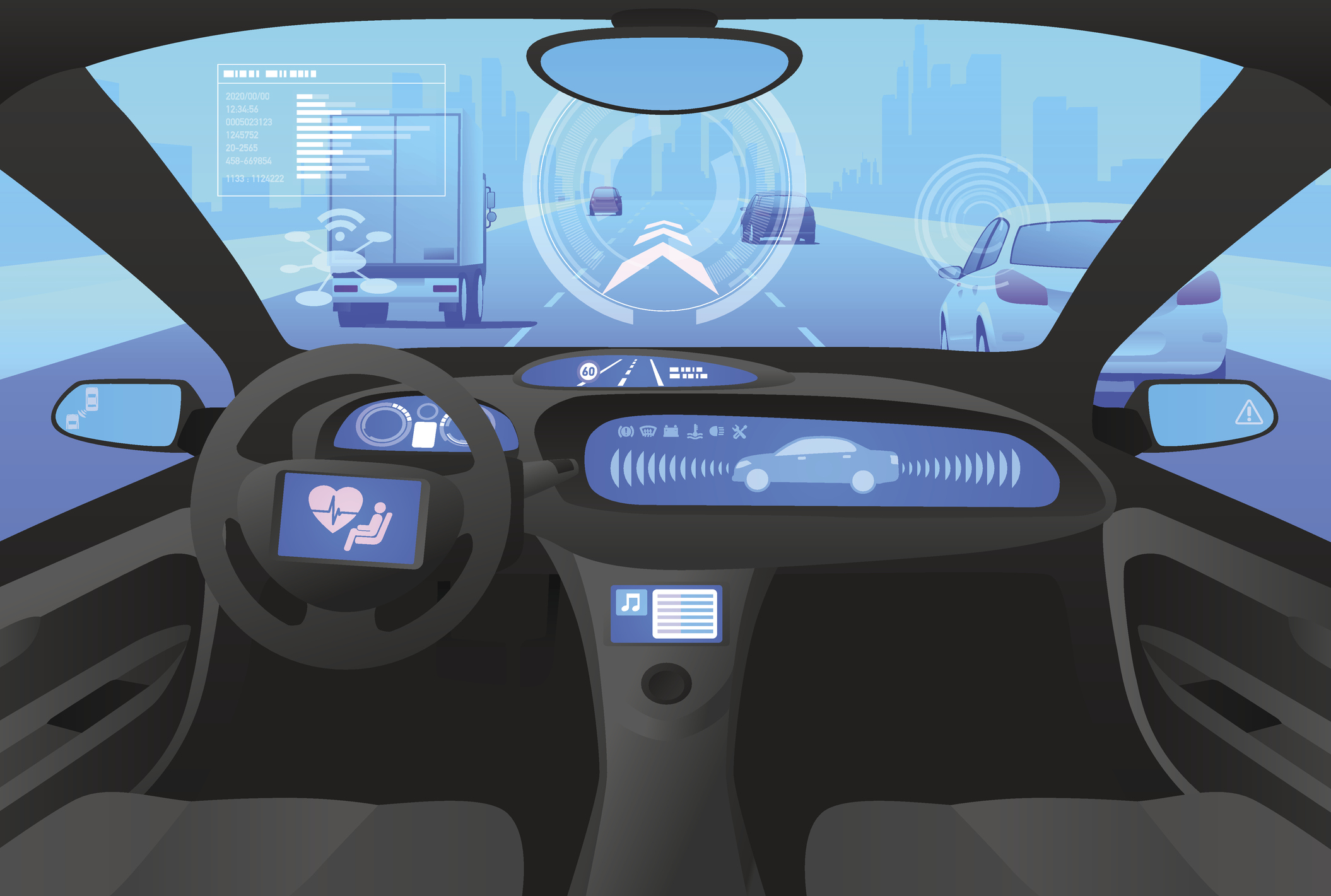A self-driving car sensing the road in front of it.
