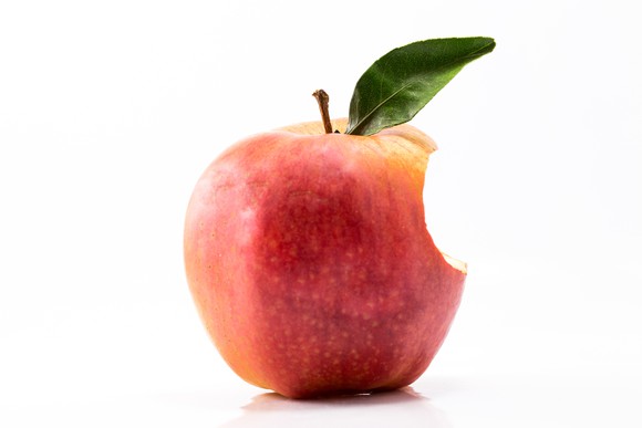 An apple with a bite taken out of it