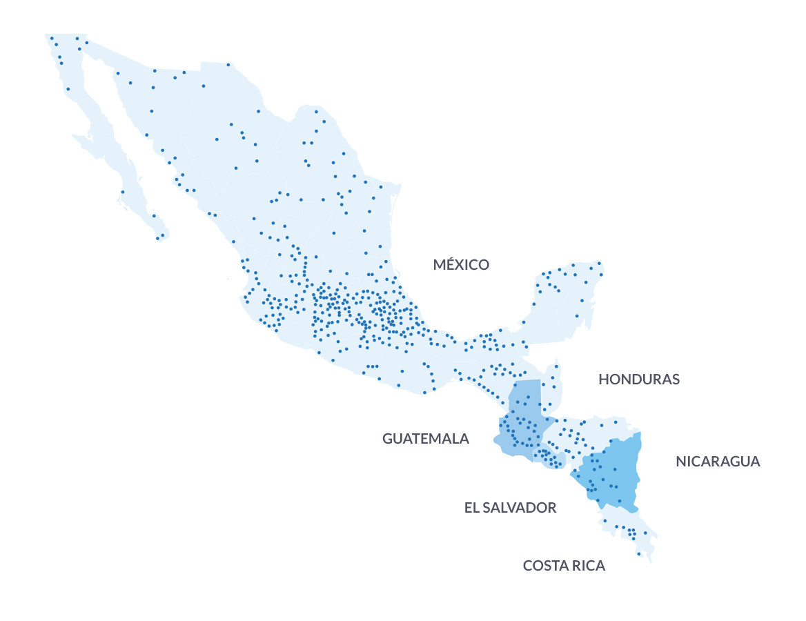 Map of cities where Wal-Mart de Mexico has stores.