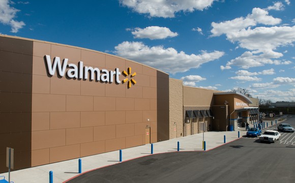 The outside of a Walmart store.
