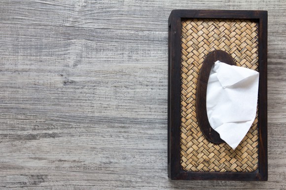 A tissue box on a table.