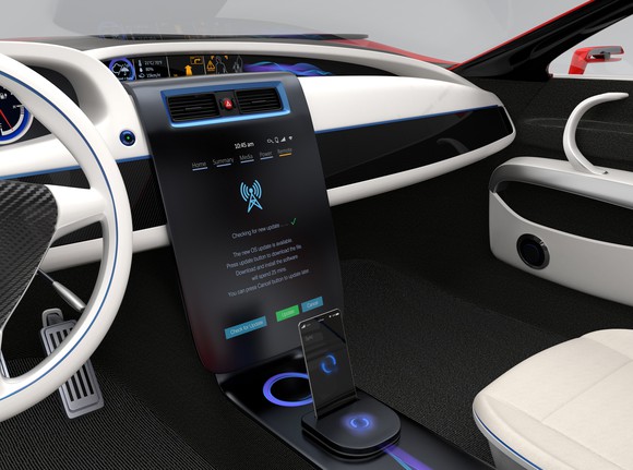 A car's infotainment and OS display system.