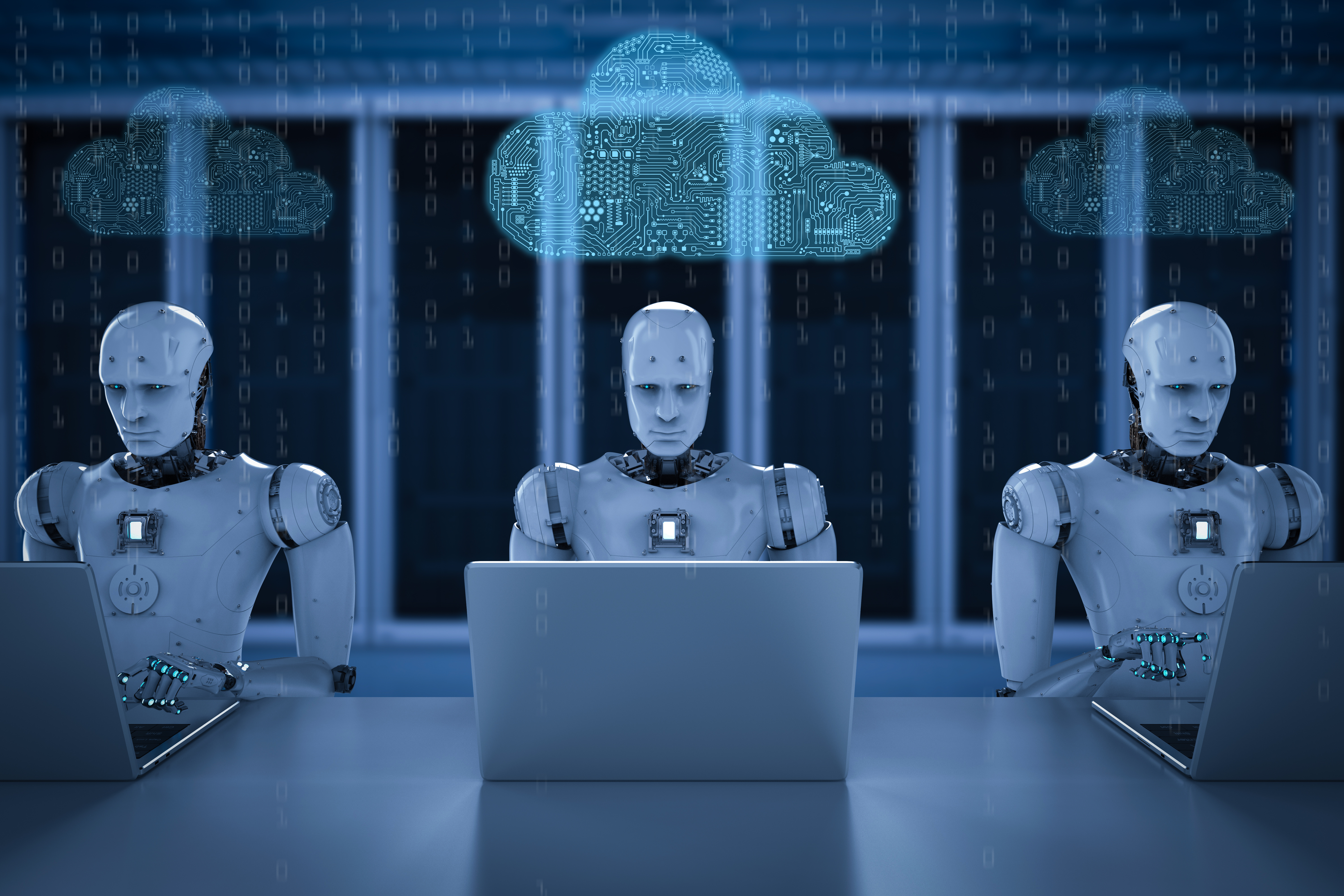 Robots on computers.