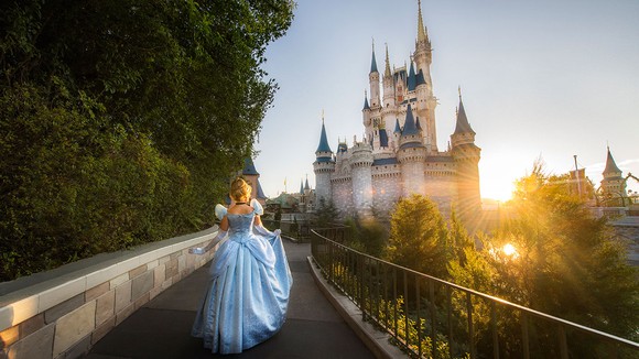 Cinderella running to the Magic Kingdom castle.
