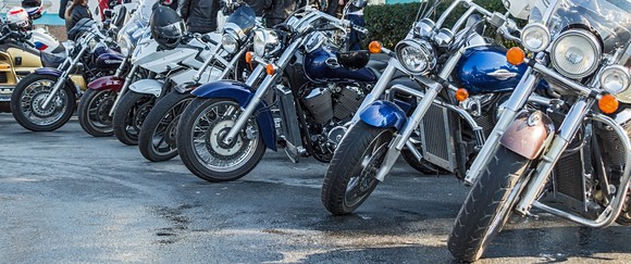 A row of parked motorcycles