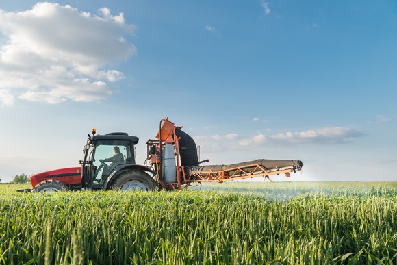 A tractor at work in a field.