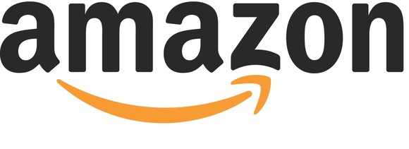 Amazon logo with upward curving arrow below the word amazon.
