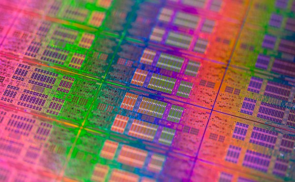 A wafer of Intel processors.