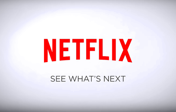 On a white field, a red Netflix logo with grey tagline: See what's next.