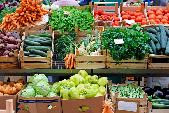 Boxes full of different kinds of vegetables at a market