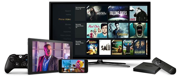Amazon Prime Video on a tablet, smarpthone, and Fire TV.