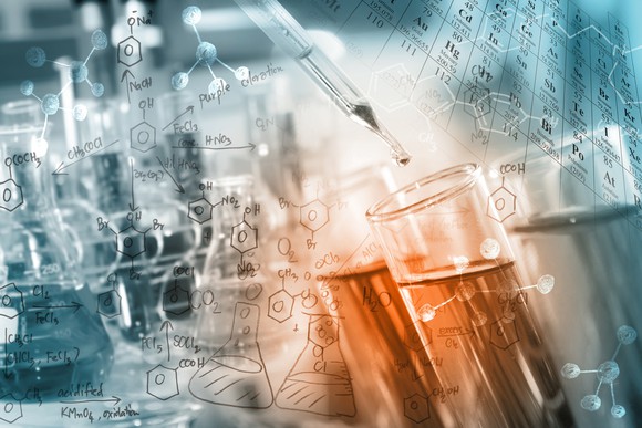 Collage of test tubes, laboratory glassware
