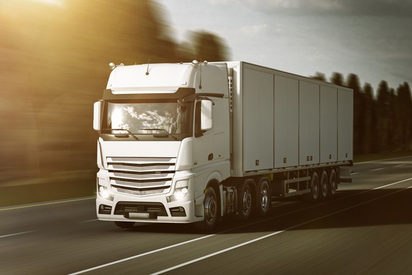 Delivery truck on the road.
