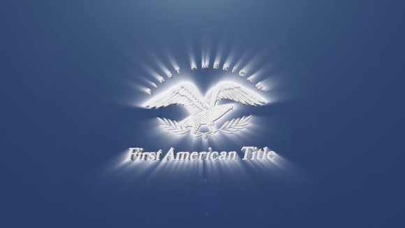 Eagle logo for First American Title, white on a blue background.