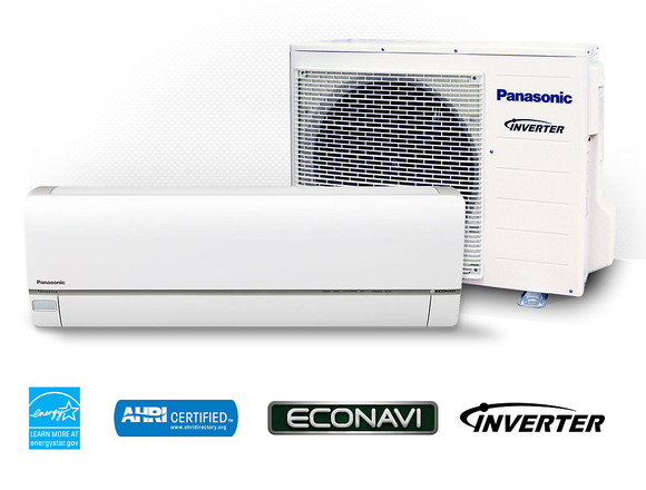Fan and air conditioning unit with various logos underneath.