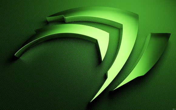 A stylized version of Nvidia's corporate logo, rendered as a bump-mapped green surface.