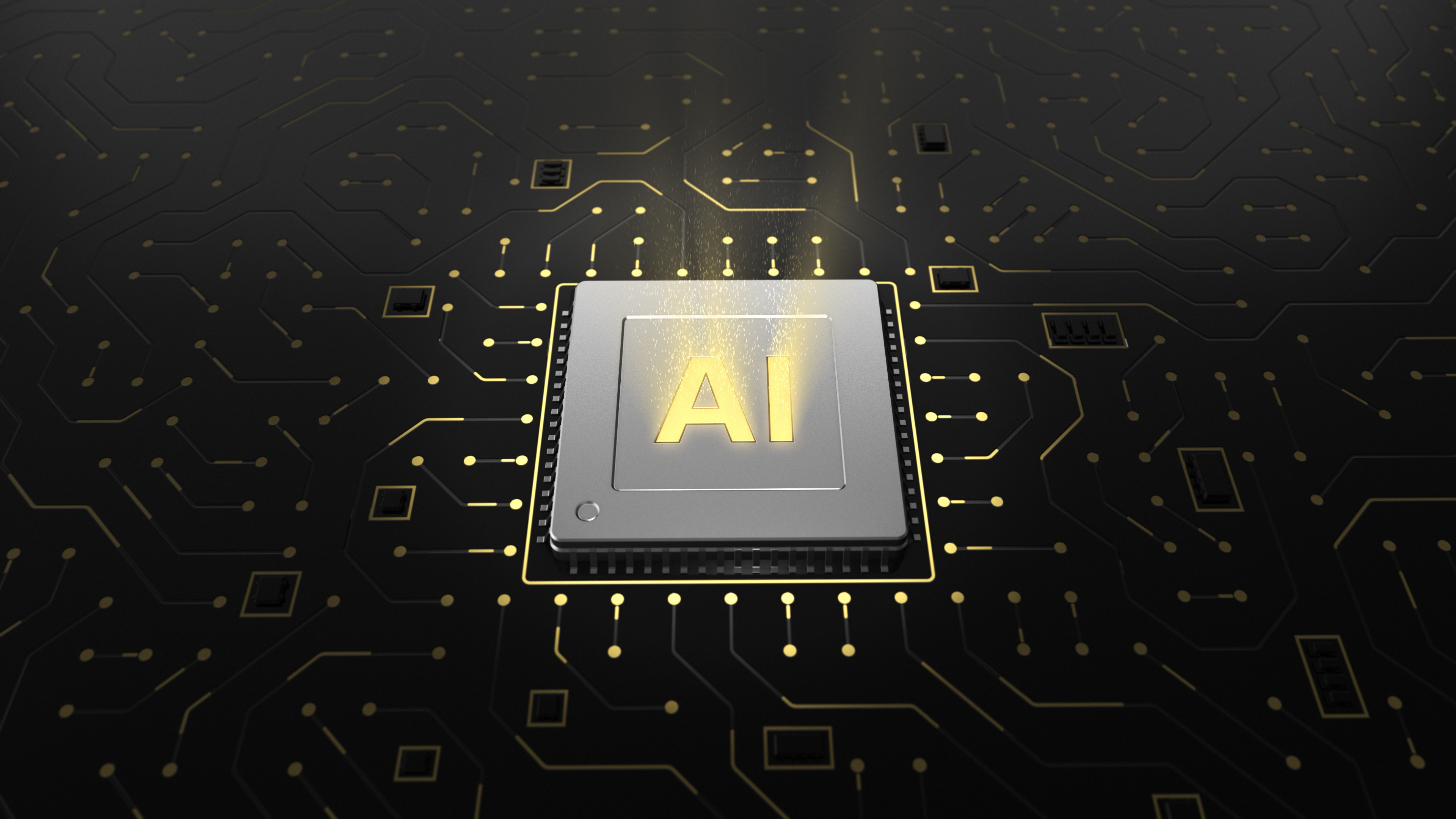 A chip in a circuit board with the letters "AI" on it.