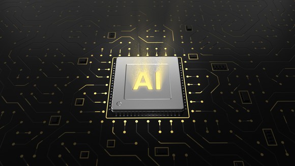 A chip in a circuit board with the letters "AI" on it.