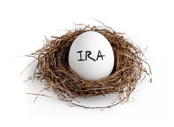 White egg labeled IRA sitting in a nest.