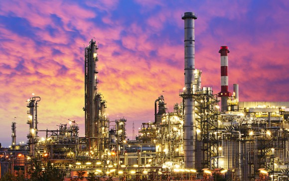 Nighttime view of an oil refinery