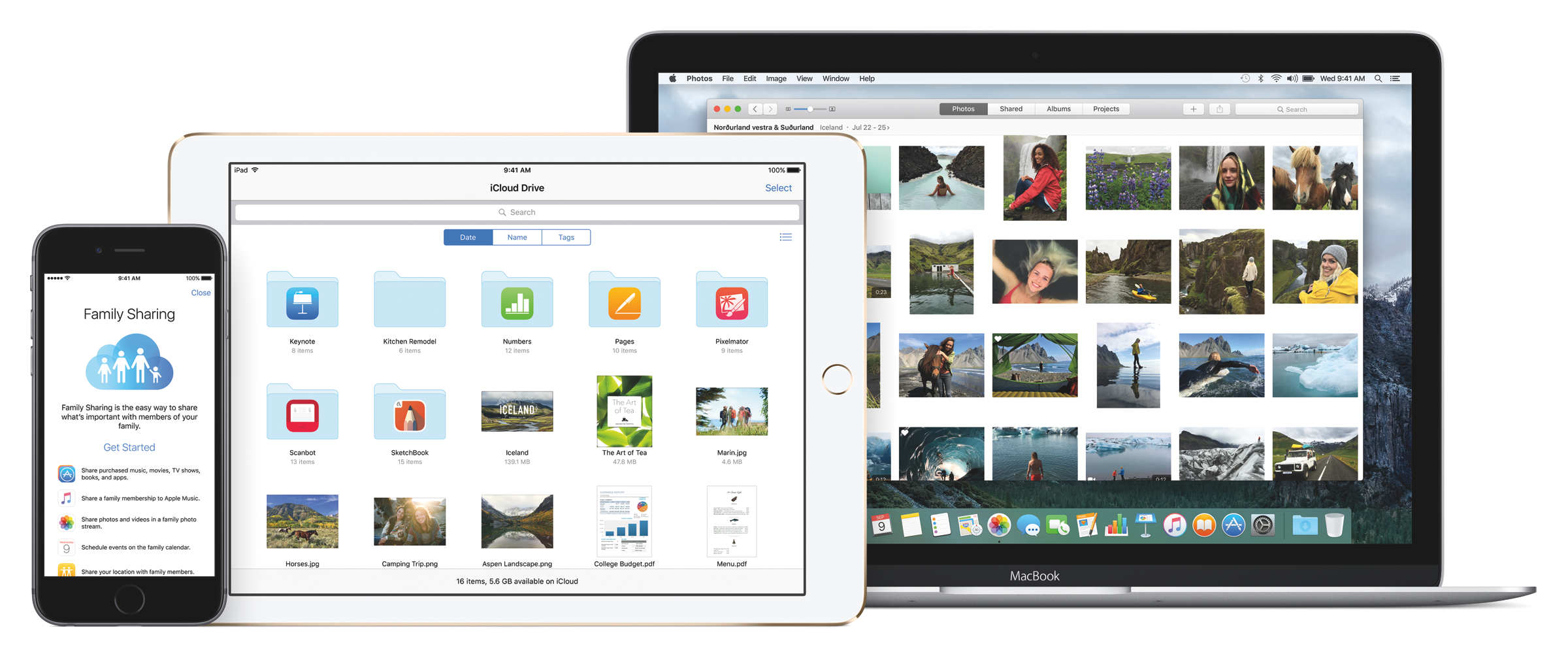 iPhone, iPad, and MacBook
