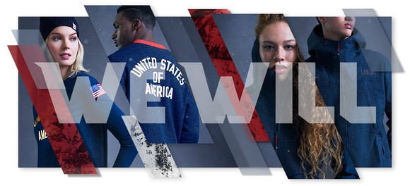 Under Armour athletes wearing United States of America Olympic Under Armour gear with the phrase We Will across the image.