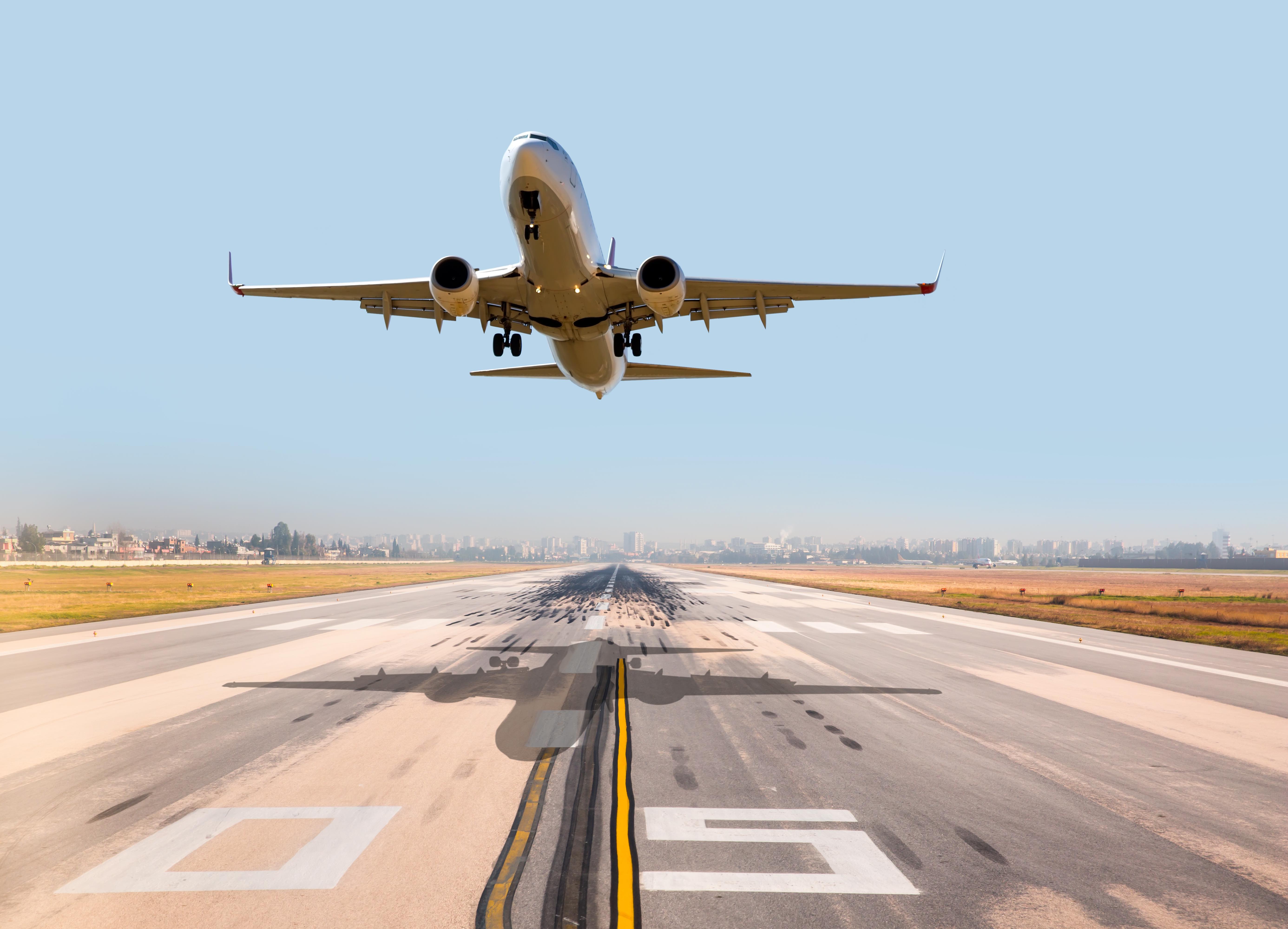Plane taking off on runway