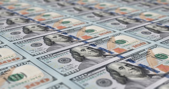 A sheet of $100 bills.