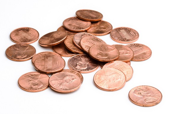 A pile of U.S. pennies.