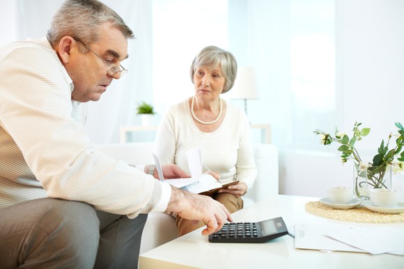 An senior couple reviewing their finances,