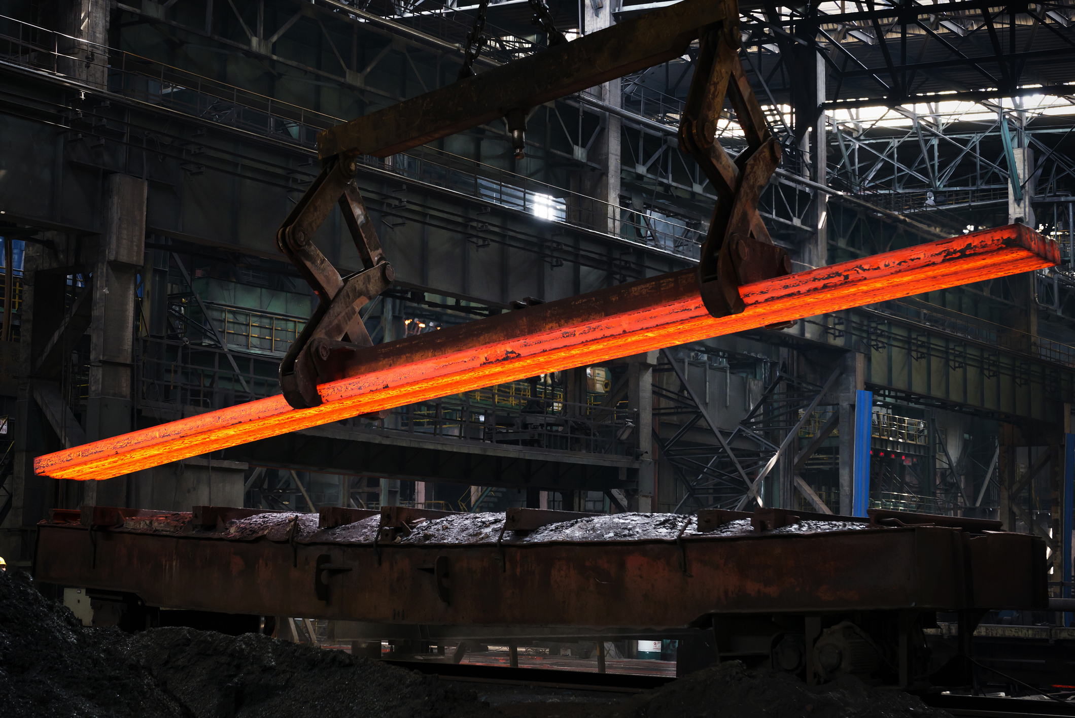 Hot Steel bar in a manufacturing facility