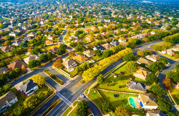 Aerial shot of housing development